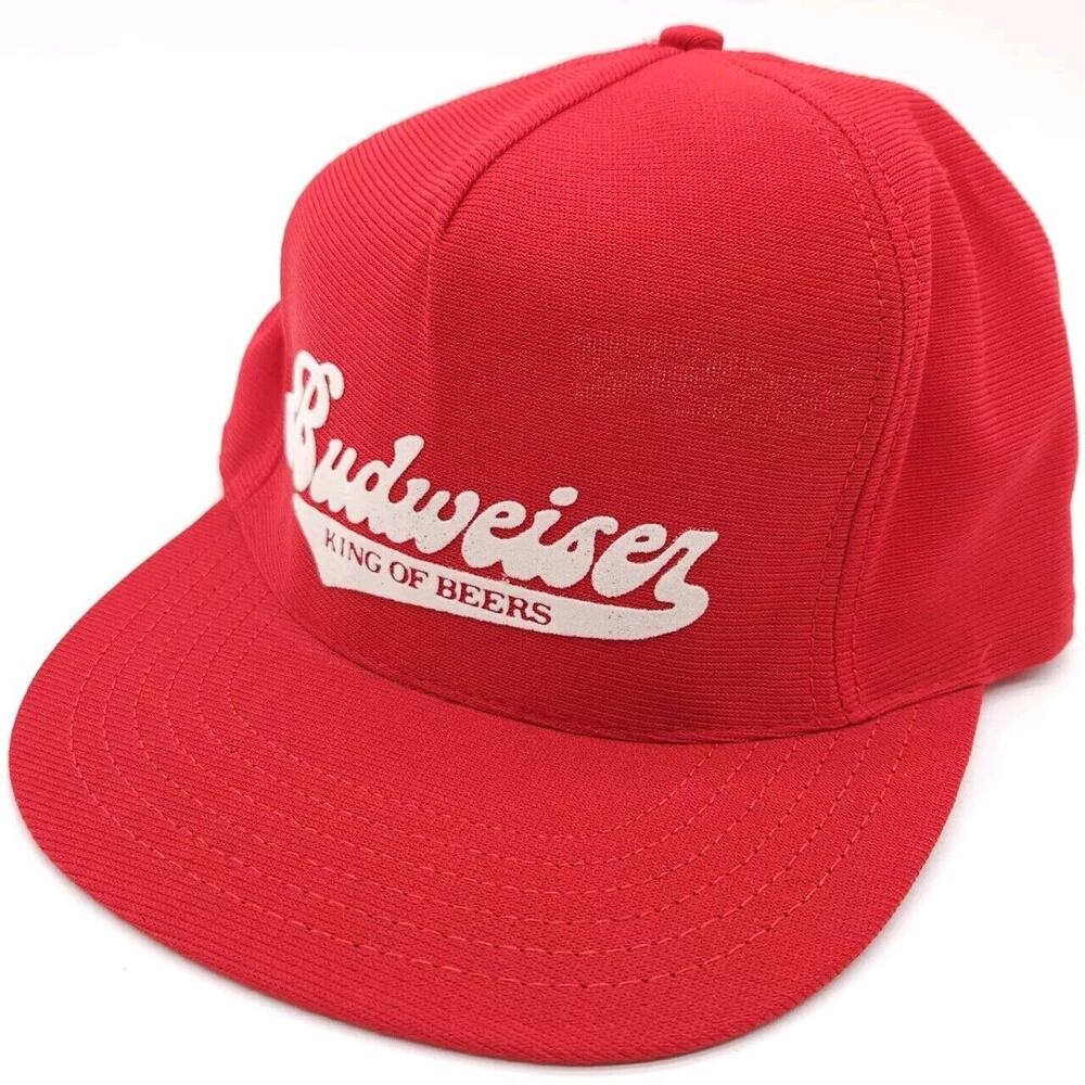 Vintage Budweiser King Of Beers Snapback Trucker Hat Tailsweep‎ Cap Red USA Made